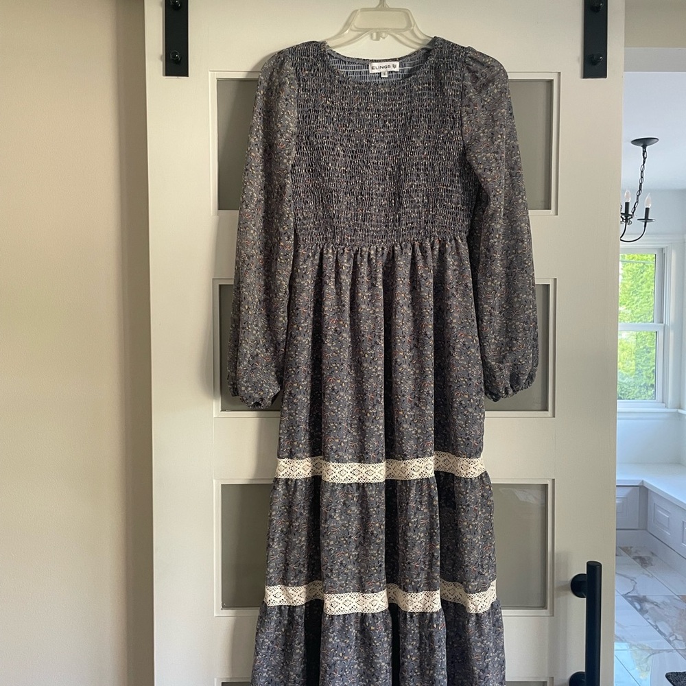 Roolee Blue Ditsy Floral Tiered Dress